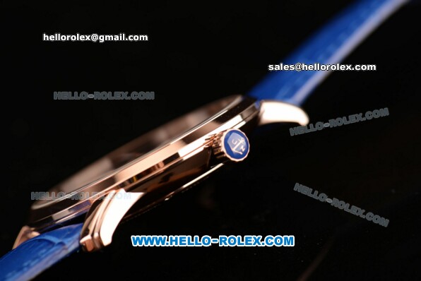 Ulysse Nardin Classico Miyota OS2035 Quartz Rose Gold Case with Stick Markers Blue Dial and Blue Leather Strap - Click Image to Close